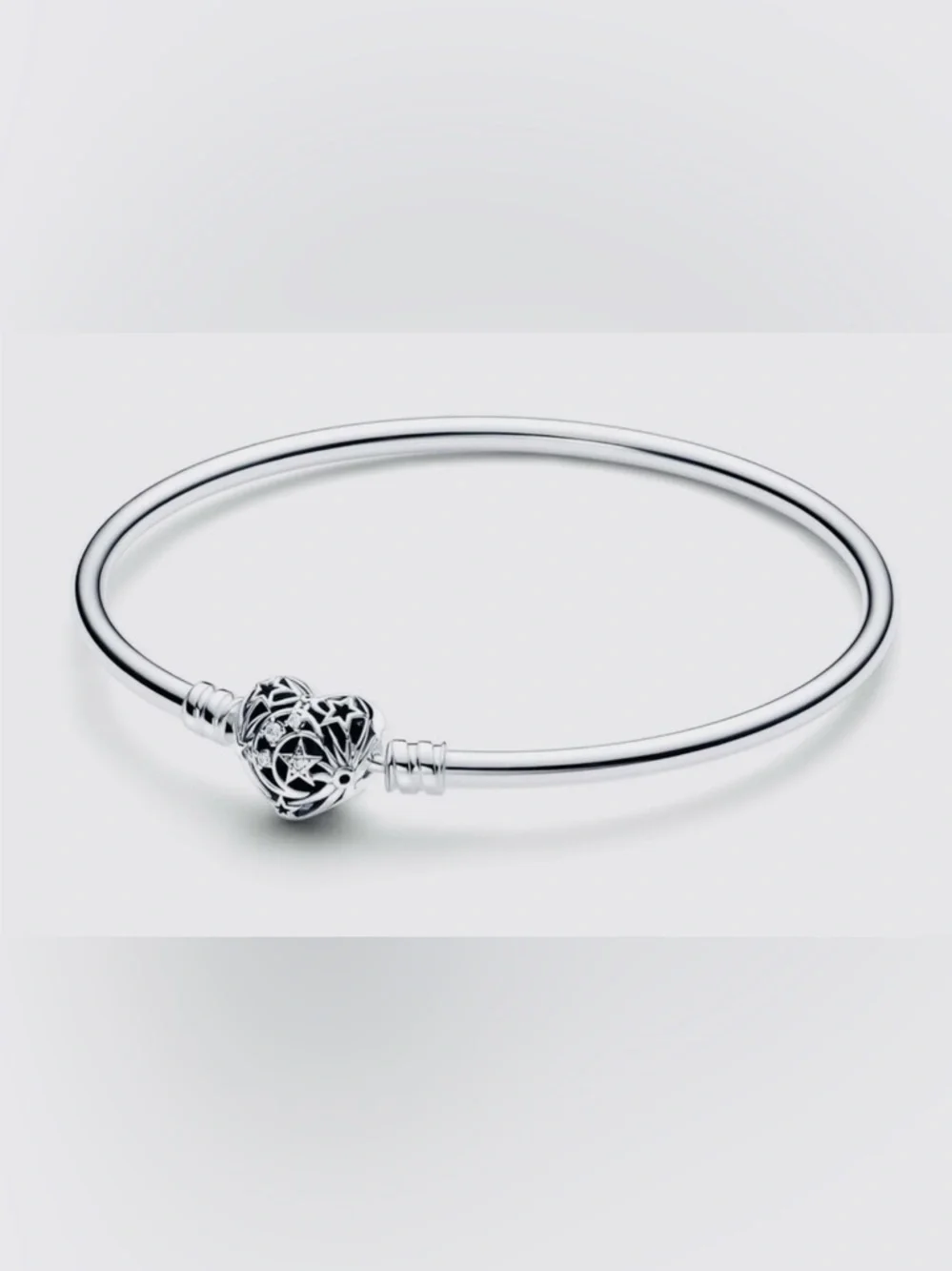 Pandora Silver Bangle Bracelet with Decorative Filigree Clasp - Silver